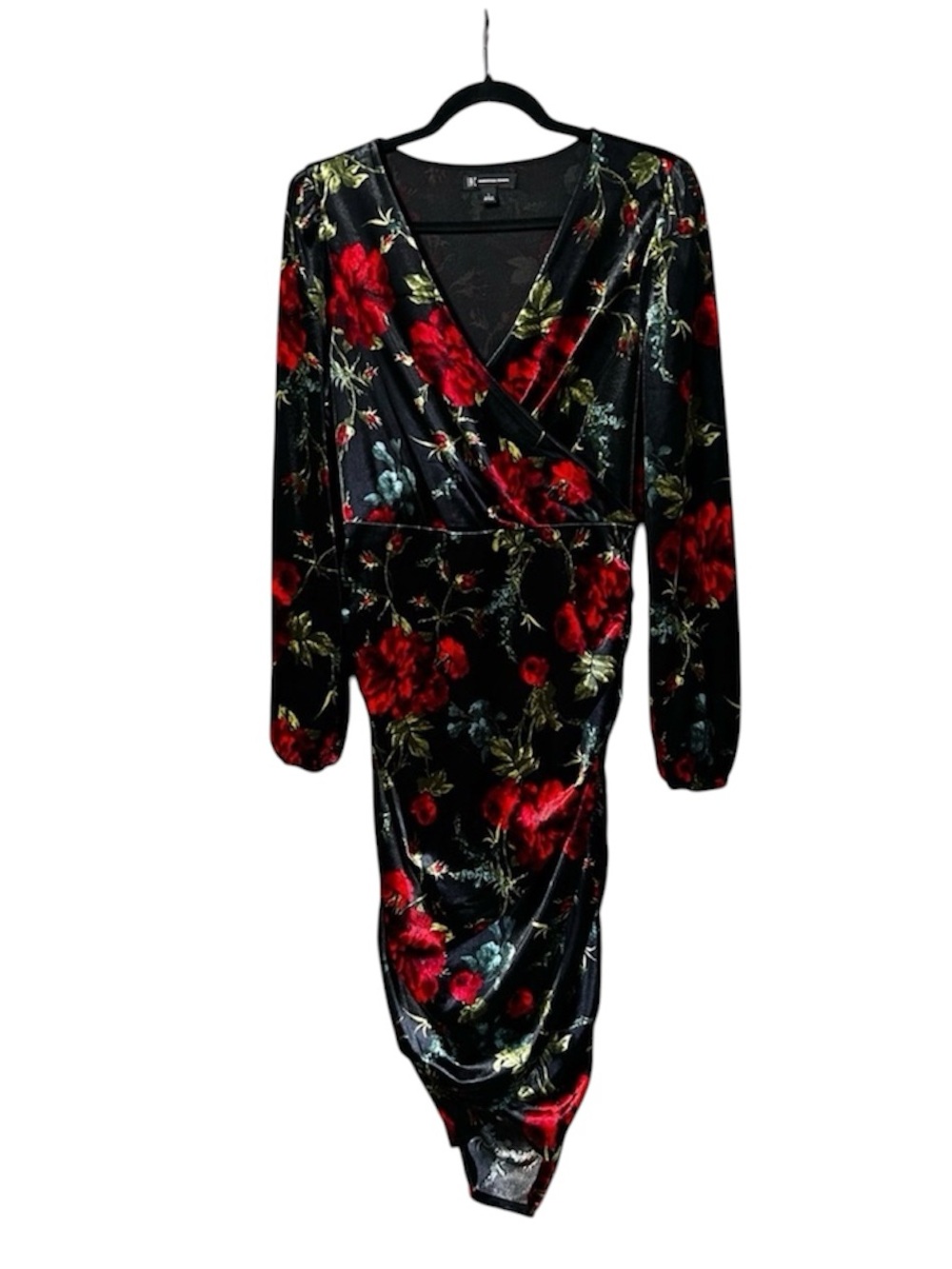 🌹 INC International Concepts Floral Faux-Wrap Velour Midi Dress | Size L